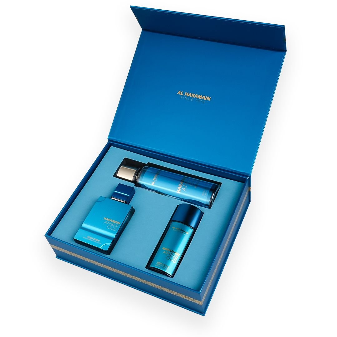 Al Haramain Kit Al Haramain Amber Oud Aqua Dubai 75ml + 30ml + B/M 250ml — Unissex