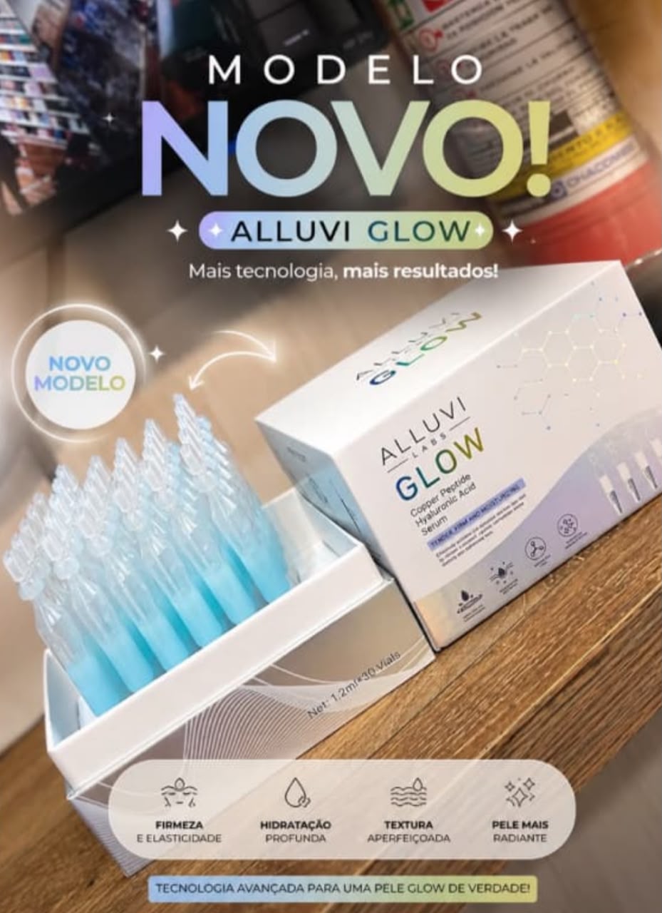 GLOW ALLUVI — Sérum de GHK-CU com Ácido Hialurônico - 30 ampolas de 1,2 ml