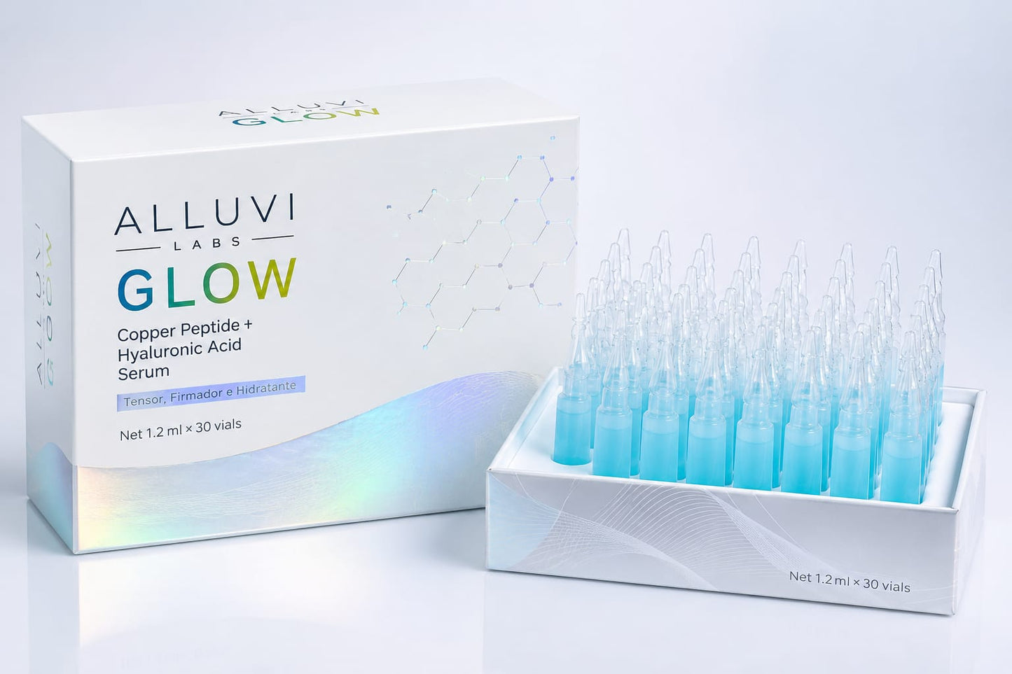 GLOW ALLUVI — Sérum de GHK-CU com Ácido Hialurônico - 30 ampolas de 1,2 ml