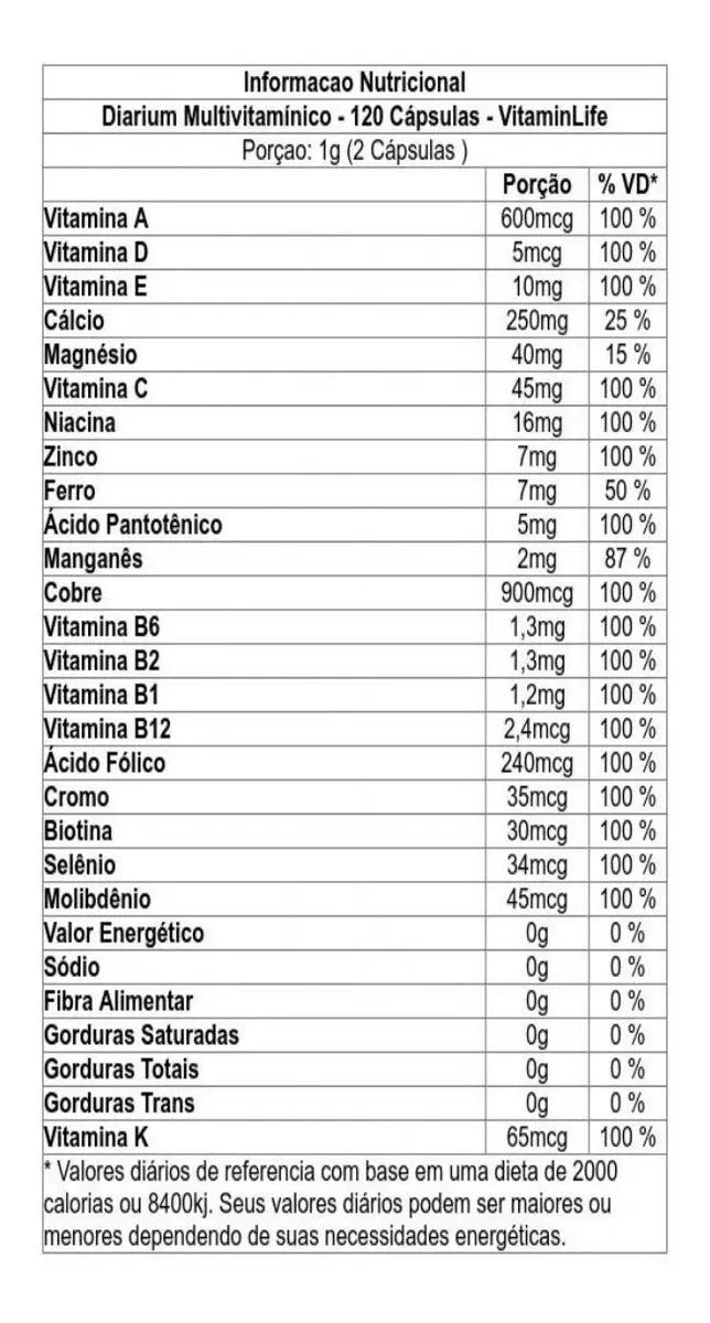 Multivitamínico Diarium 1000mg 120 Cápsulas - VitaminLife