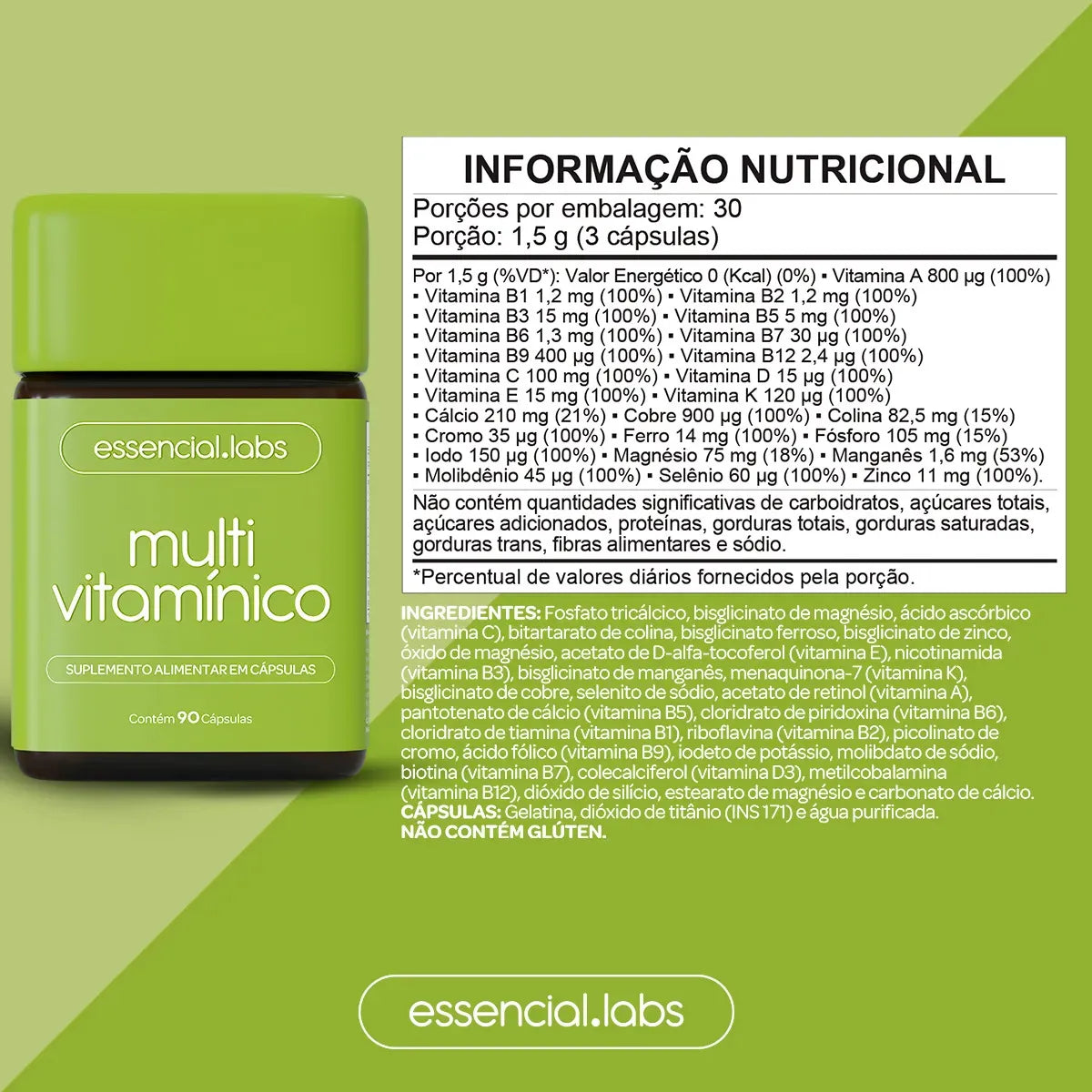 MULTIVITAMINICO de A a ZINCO (90 cápsulas) - Essencial Labs