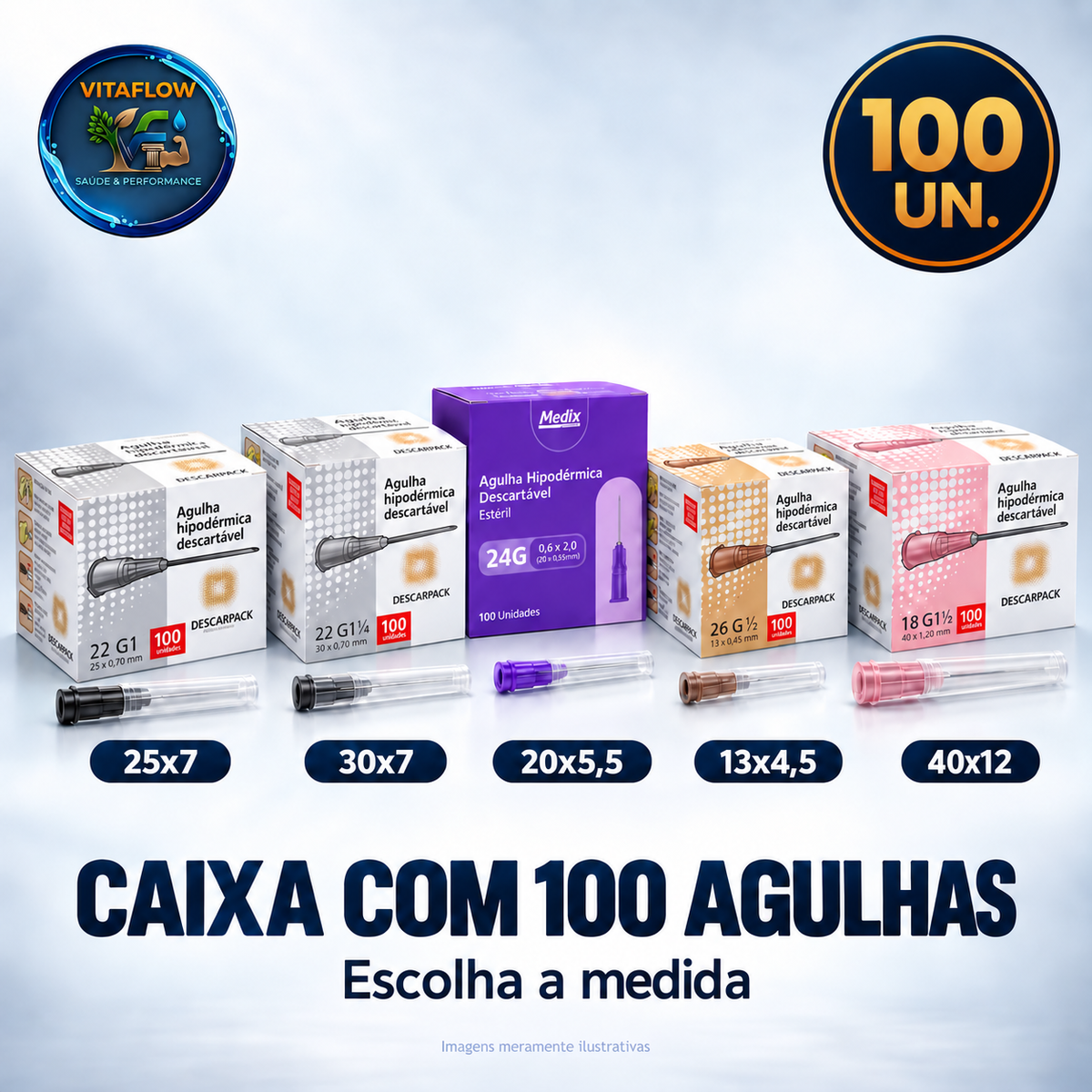 Caixa com 100 Agulhas Descartáveis 40x12 (Aspiração) VitaFlow