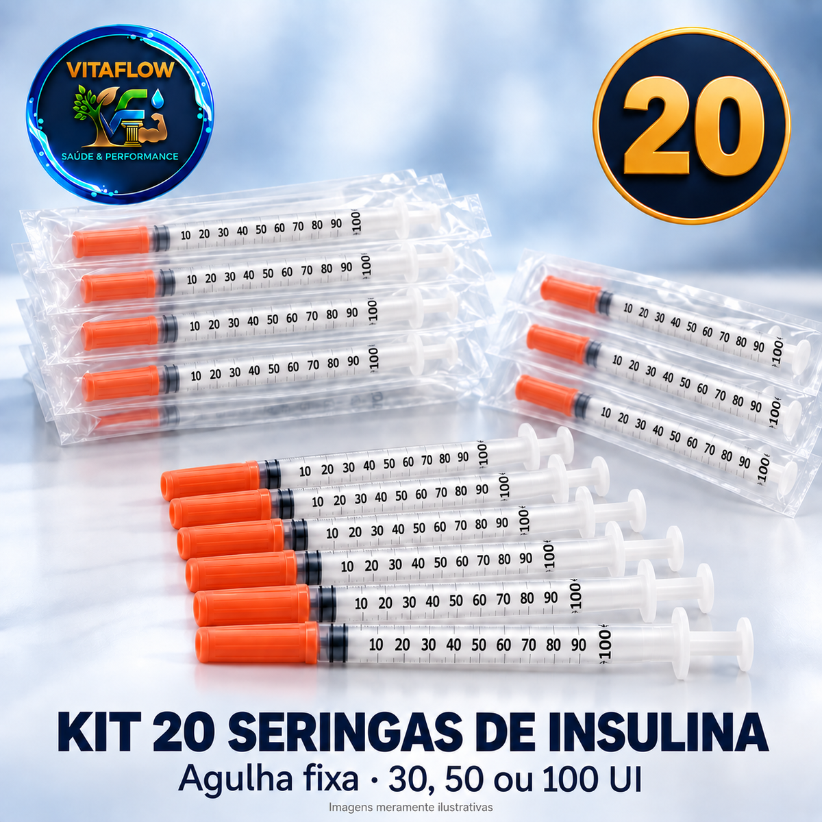 Kit 20 Seringas de Insulina 100 UI com Agulha Fixa VitaFlow