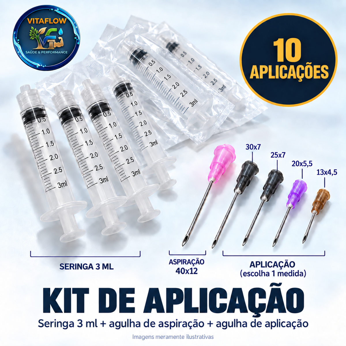 Kit de Aplicação para Hormônios 10 Aplicações (Seringa 3 ml + Agulha 13x4,5) VitaFlow